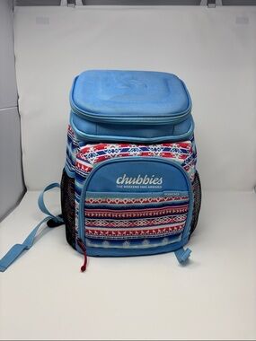 chubbies Blue Lunch Backpack with Red & White Aztec Accents